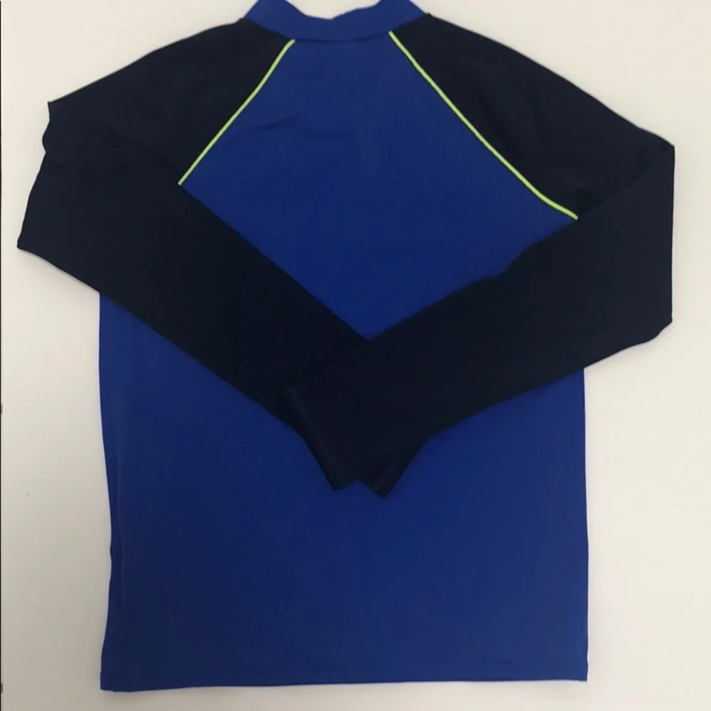 Lands’‎ End Kids Swim Shirt Rash Guard Blue/Navy & Neon Yellow Piping Size Small